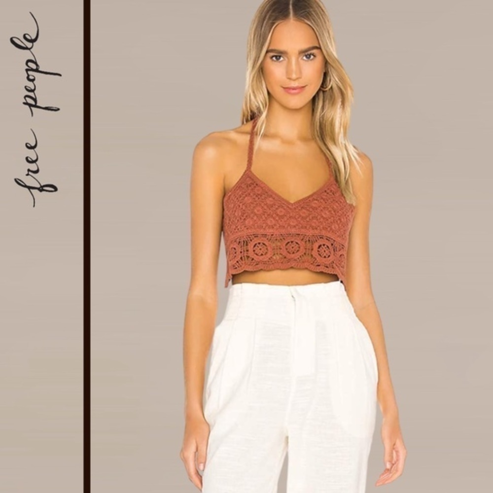 FREE PEOPLE Sydney Crochet Halter-Ties Open Back Crop Top/Bralette-Lg NWT - Picture 7 of 16